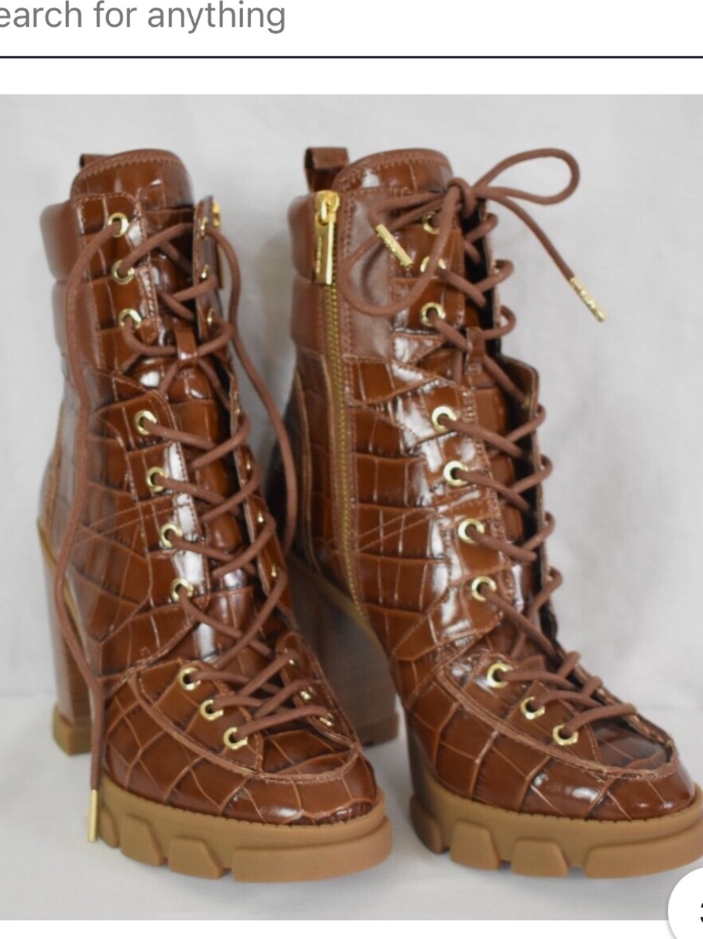 Michael Kors Ridley in Brown Embossed Croc Lace-Up Lug Boots
